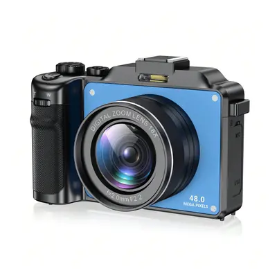 (Blue) 4K Digital Camera 48MP, Anti-Shake, 18X Zoom, WiFi, Autofocus, Compact Vlogging Camera wi