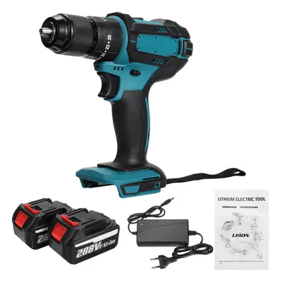 (Two Batteries, EU Plug) 13mm 800W Cordless Electirc Impact Drill Driver 25+3 Torque Electric Dr