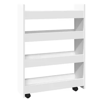 (white) vidaXL Narrow Storage Trolley Tier Rolling Cart Bookcase Engineered Wood