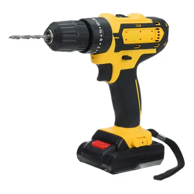 (Yellow, Two Batteries) Cordless Rechargeable Electric Drill Screwdriver LED Portable Metal Wood