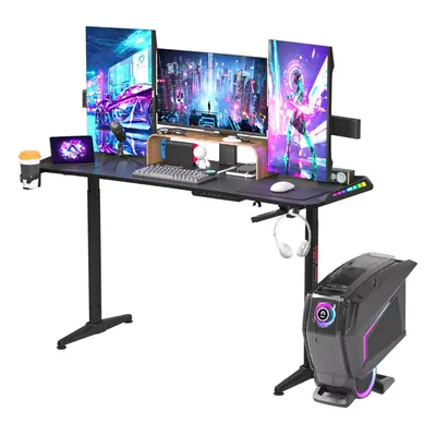 Height Adjustable Gaming Desk Standing Desk, Large Gaming Computer Desk with RGB LED Lights for 