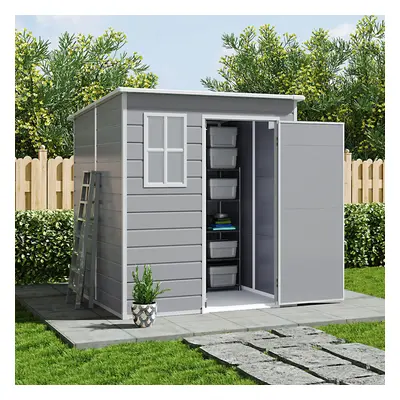 6 x 6FT Durable PP Storage Shed with Pent Roof, Window, Vent