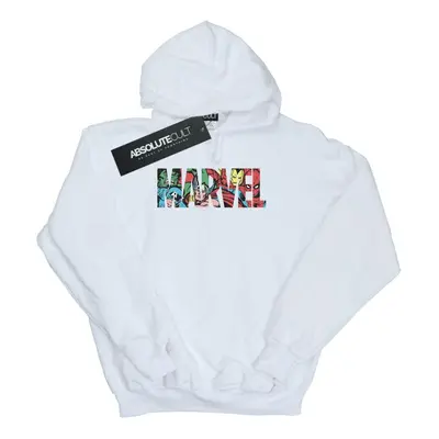 (L, White) Marvel Comics Mens Infill Logo Hoodie