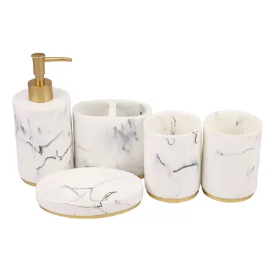 Bathroom Accessories Set, Pieces Bath Ensemble, Bath Set Collection Marble Pattern Soap Dispense