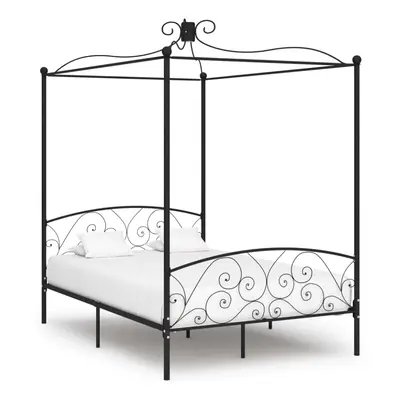 vidaXL Canopy Bed Frame Black Metal 140x200cm Bedroom Double Beds Furniture