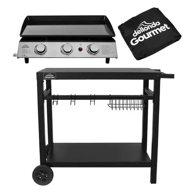 3 Burner Portable Gas Plancha, Cover & Trolley