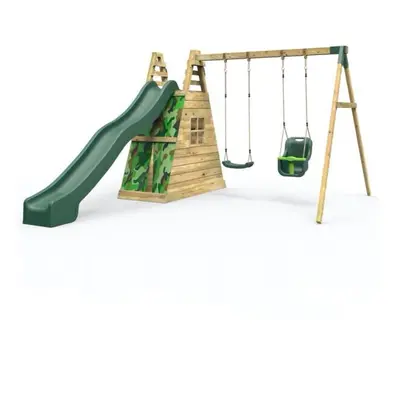 (Pixley) Rebo Wooden Pyramid Activity Frame with Swings and 8.7ft Water Slide