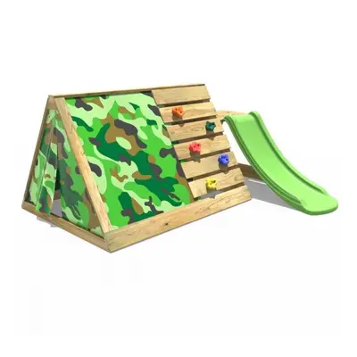 (Camo) Rebo Mini Wooden Climbing Pyramid Adventure Playset - Den and Slide