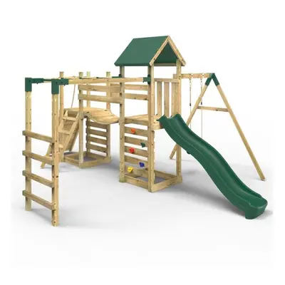 (Arvon) Rebo Double Tower Climbing Frame with Flexible Bridge, Swing & Slide