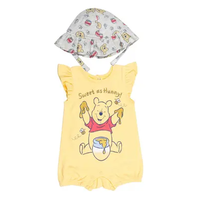 Disney Winnie the Pooh Newborn Baby Girls Snap Romper and Bucket Sun H