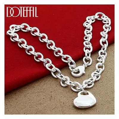 925 Sterling Silver Inch Chain Solid Heart Pendant Necklace For Women Wedding Engagement Jewelry