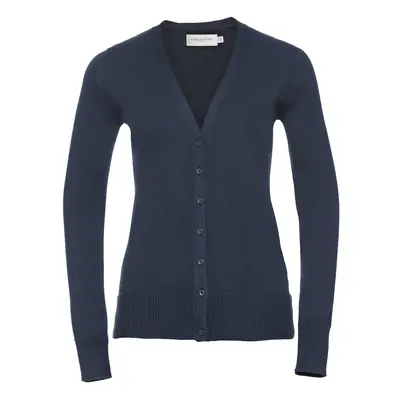 (4XL, French Navy) Russell Collection Ladies/Womens V-neck Knitted Cardigan