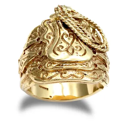 (S) Jewelco London Men's Solid 9ct Yellow Gold Horse Saddle Rope Ring