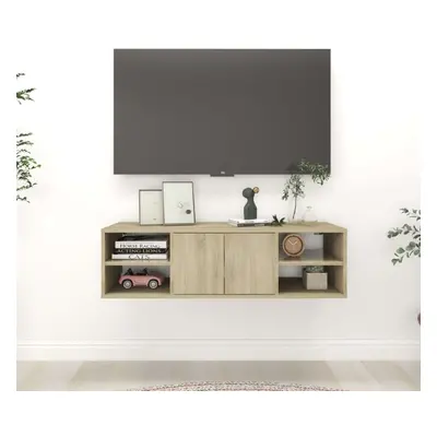 vidaXL Wall Shelf Sonoma Oak Chipboard Wall-Mounted Cabinet Floating Shelf Set