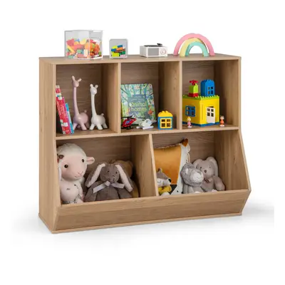 5-Cubby Kids Toy Storage Organizer Wooden Children Bookcase Bookshelf