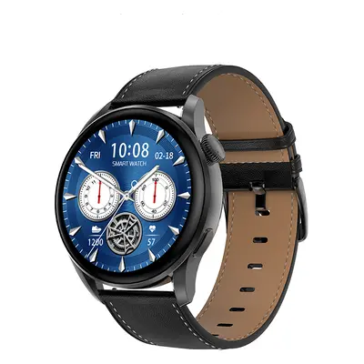 (Black-PU Leather) 1.36 inch Full Touch Screen Bluetooth Calling PPG+ECG Heart Rate Blood Oxygen