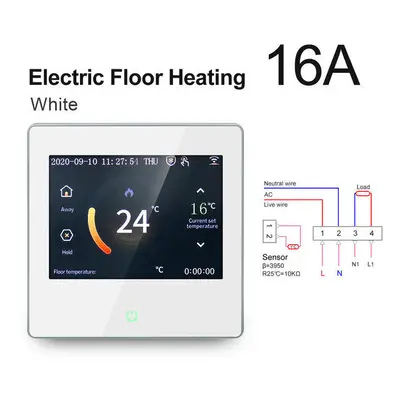 (Electric Heating-White) WiFi Smart LCD Touch Screen Thermostat Heating Temperature Controller W