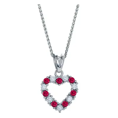 Jewelco London Rhodium Plated Sterling Silver Red Cubic Zirconia Eternity Love Heart Charm Penda