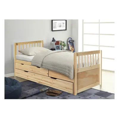 (Natural, Lucy Mattress) 3ft Single Wooden Trundle Bed With Storage Drawer