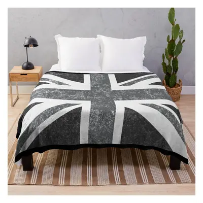 Fleece Throw Blanket Union Jack Vintage Grayscale - United Kingdom Flag for Sofa Couch Kids x In