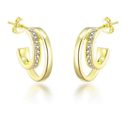 Gold Plated Open Double Hoop Earrings Created With Zircondia Crystals