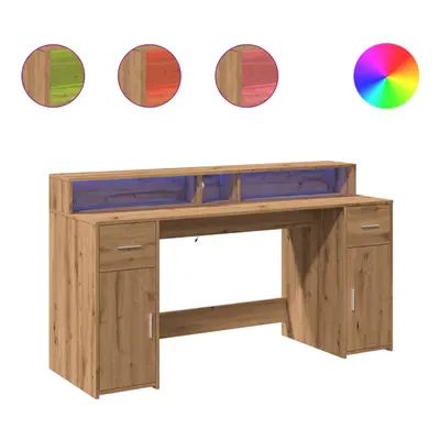 vidaXL Desk with LED Lights Writing Working Table Artisian Oak Engineered Wood