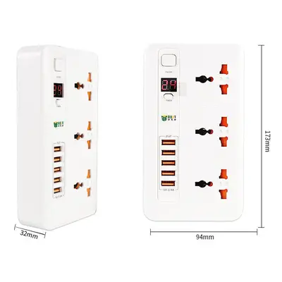 (White, EU Plug) Universal Smart Timer Switch Socket Plug USB Port Charging Power Outlet