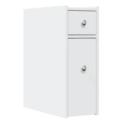 (white) vidaXL Narrow Bathroom Cupboard with Wheels Cabinet Engineered Wood