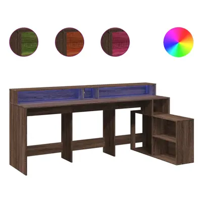 vidaXL Desk with LED Lights Writing Working Table Brown Oak Engineered Wood