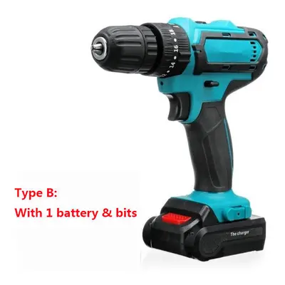 (1 Battery) 21V Cordless Electric Drill Rechargeable Screwdriver Speed Woodworking Tool