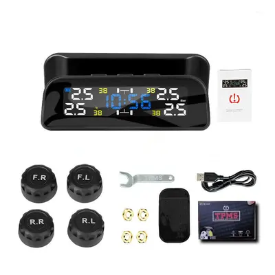 (External) Solar Car Rotation Tire Pressure Monitoring System Digital Clock LCD Display Tyre Tem