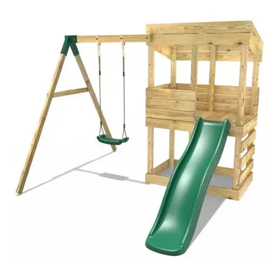 (Arches - Swing) Rebo Wooden Lookout Tower Playhouse with 6ft Slide