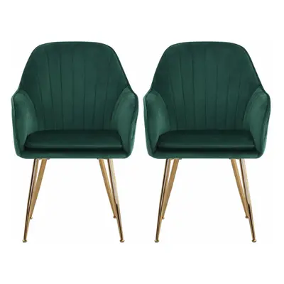 (Green) 2pcs Modern Velvet Upholstered Dining Chairs with Polished Gold Legs