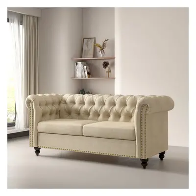 (BEIGE) seater Chesterfield Style Button Sofa Victoria