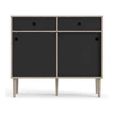 Rome Sideboard Sliding Doors + Drawers iny Oak with Matt Black