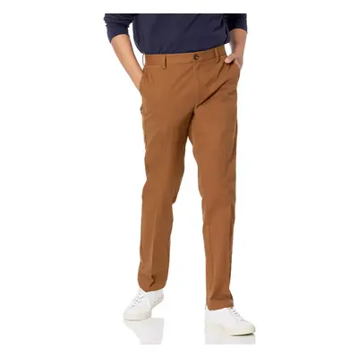 Men's Slim-Fit Wrinkle-Resistant Flat-Front Chino Pant, Dark Khaki Brown, 35W x 32L