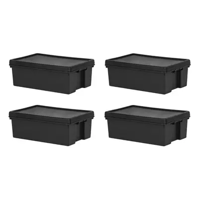 4 Black 36L Heavy Duty Storage Box & Lid Wham Recycled Plastic