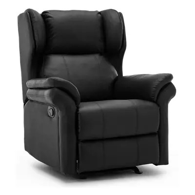 (Black) OAKFORD WING BONDED LEATHER RECLINER ROCKING ARMCHAIR GAMING LOUNGE CHAIR BLACK