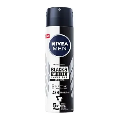 Nivea MEN Black & White Invisible Original Deodorant for Men Spray, Pack of x ml, Anti-Halos, An