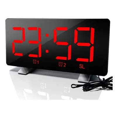 (Red) New LED Radio Alarm Clock Creative Snooze Electronic Clock USB Charging Digital Desk Clock