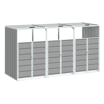 vidaXL Wheelie Bin Storage for Triple Bins Garden Store Trash Cover Grey Steel