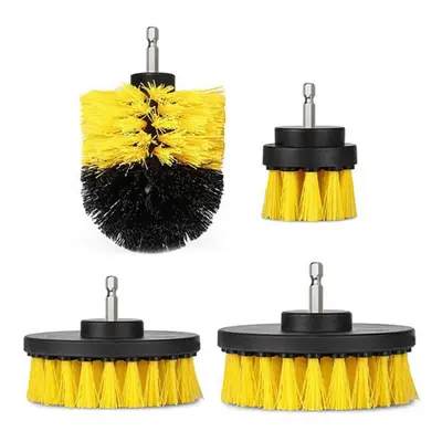 (Yellow) 4pcs 2/3.5/4/5 Inch Drill Brush Kit Tub Cleaner Scrubber Cleaning Brushes Yellow/Red/Bl