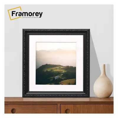 (Black With White Mount, 60x60CM Pic (70x70CM Frame)) Square Size Black Picture Frame, Shabby St