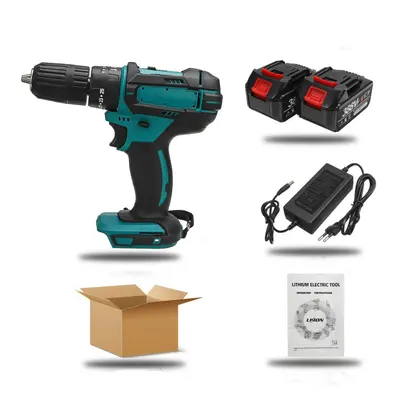 (Two Batteries) 388VF 1500W Electric Cordless Impact Drill LED Working Light Rechargeable Woodwo