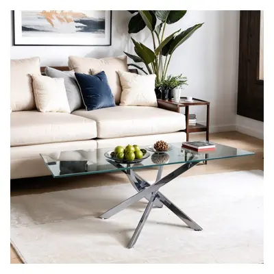 Amara Glass Coffee Table With Silver Legs