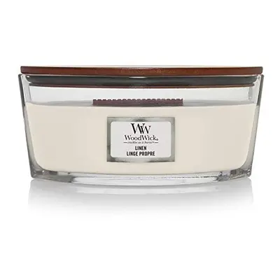 Woodwick Ellipse Scented Candle with Crackling Wick | Linen | Up to Hours Burn Time Glass, White