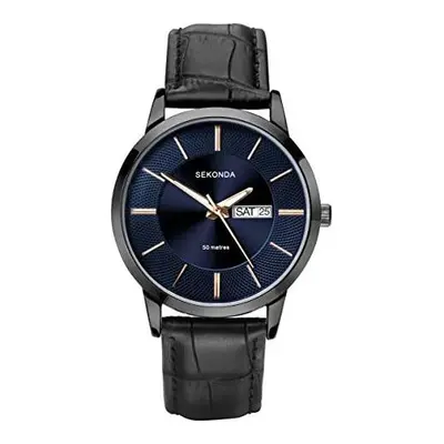 Sekonda Mens Classic Analogue Quartz Watch with Black Leather Strap