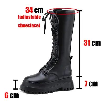 Women Mid Calf Boots Flat Platform Chunky Heels Bottom Female High Boots Autumn Goth Shoes