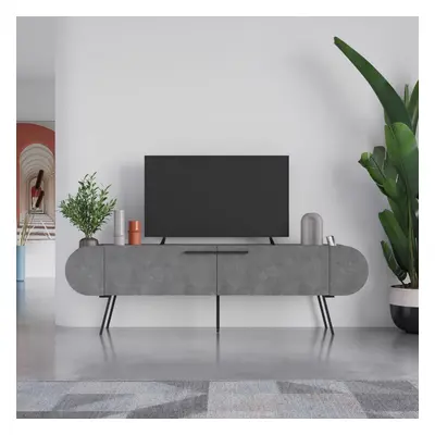 FWStyle Retro Grey Door Open Shelf TV Unit Capsule Design Scratch Resistant