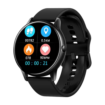 (Black-Silicone) Real Full Touch Screen Quick Release Strap IP68 Heart Rate O2 Facebook Reminder